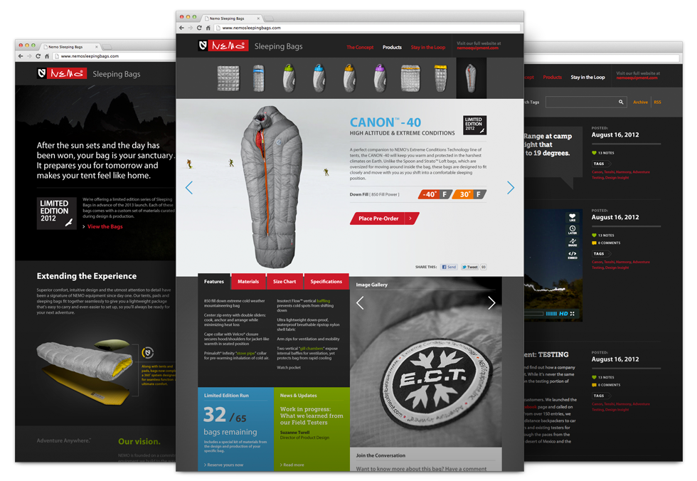 Nemo Sleeping Bags Website by Mike Scopino